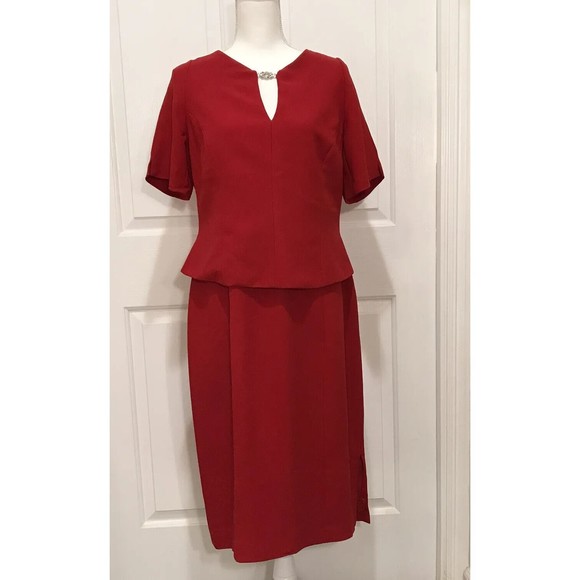 Jones New York Evening Red Mock Suit Dress Embellished V-Neck Size 12 SS… - Picture 1 of 12